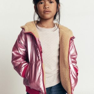 Reversible Borg Hooded Bomber-Pink Metallic