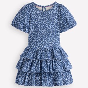 Ruffle Skirt Jersey Dress-Bluejay Ditsy Floral