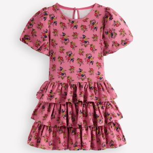 Ruffle Skirt Jersey Dress-Formica Pink Floral Bunches
