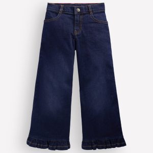 Wide Leg Frill Hem Jeans-Dark Wash