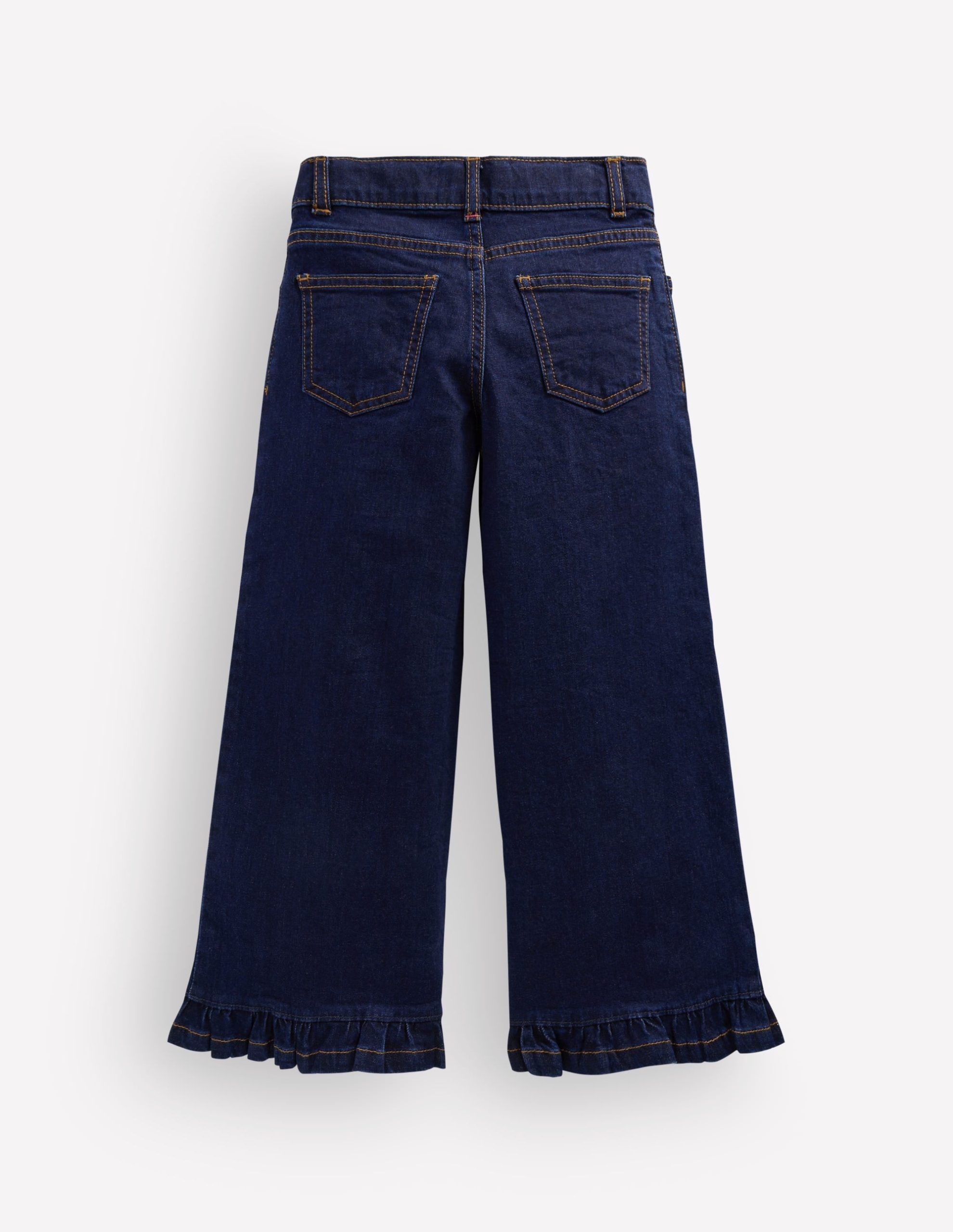 Wide Leg Frill Hem Jeans-Dark Wash - Image 2