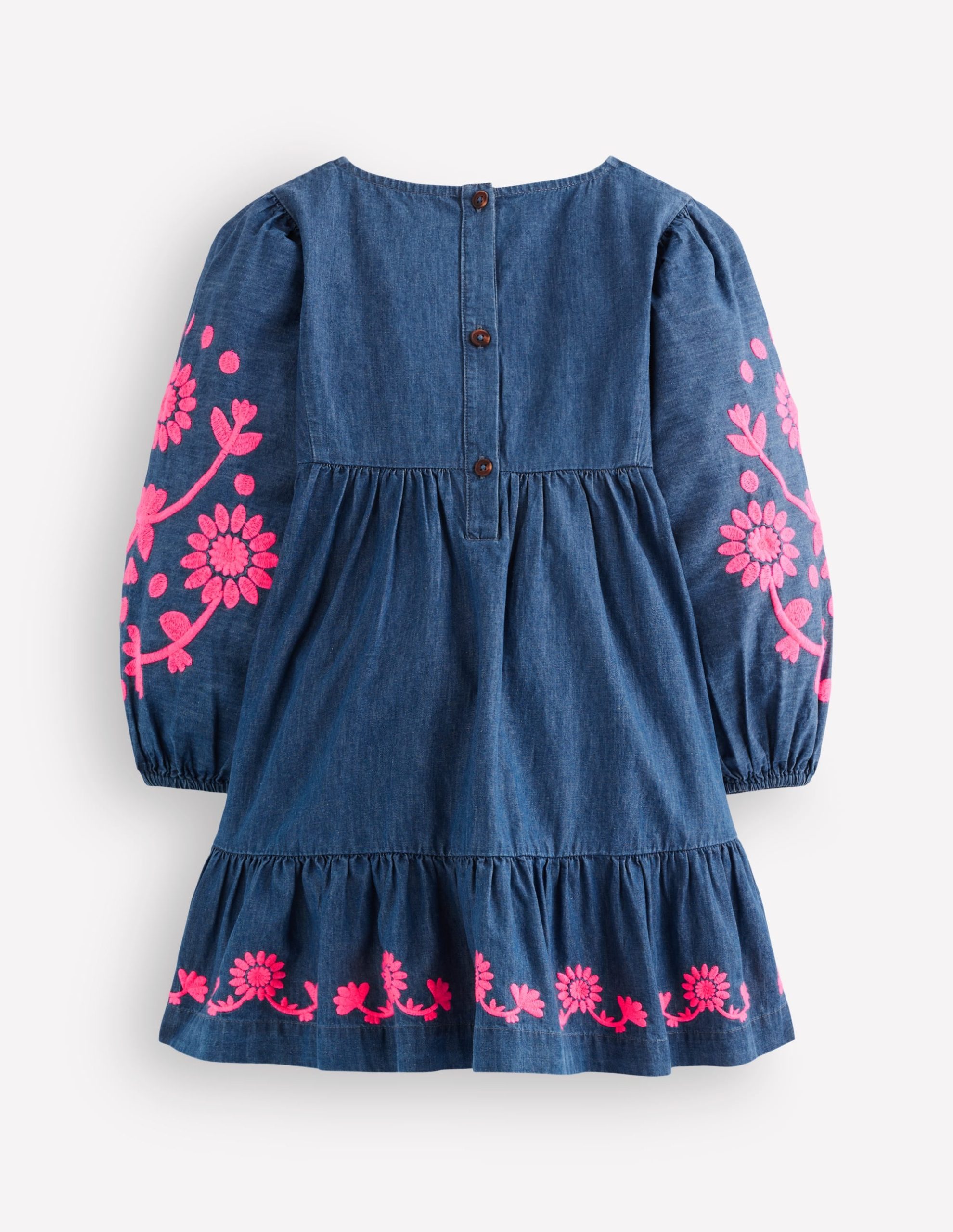 Celia Wing Sleeve Dress-Denim Pink Embroidery - Image 2
