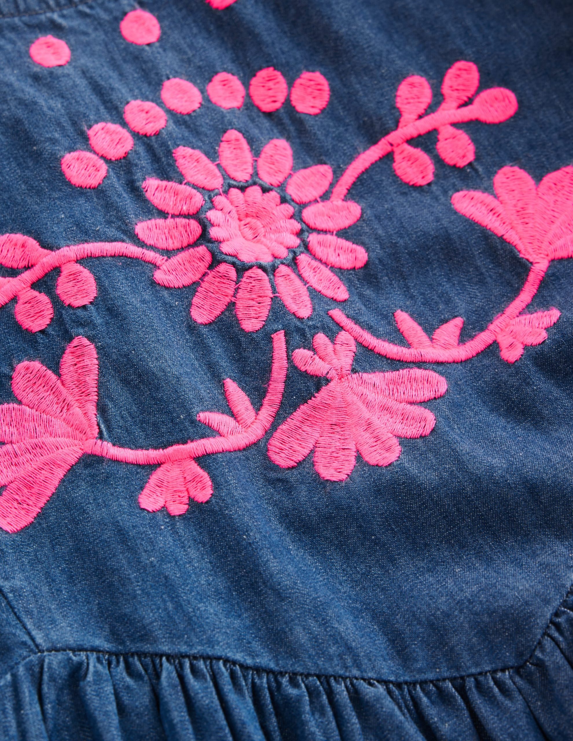 Celia Wing Sleeve Dress-Denim Pink Embroidery - Image 3
