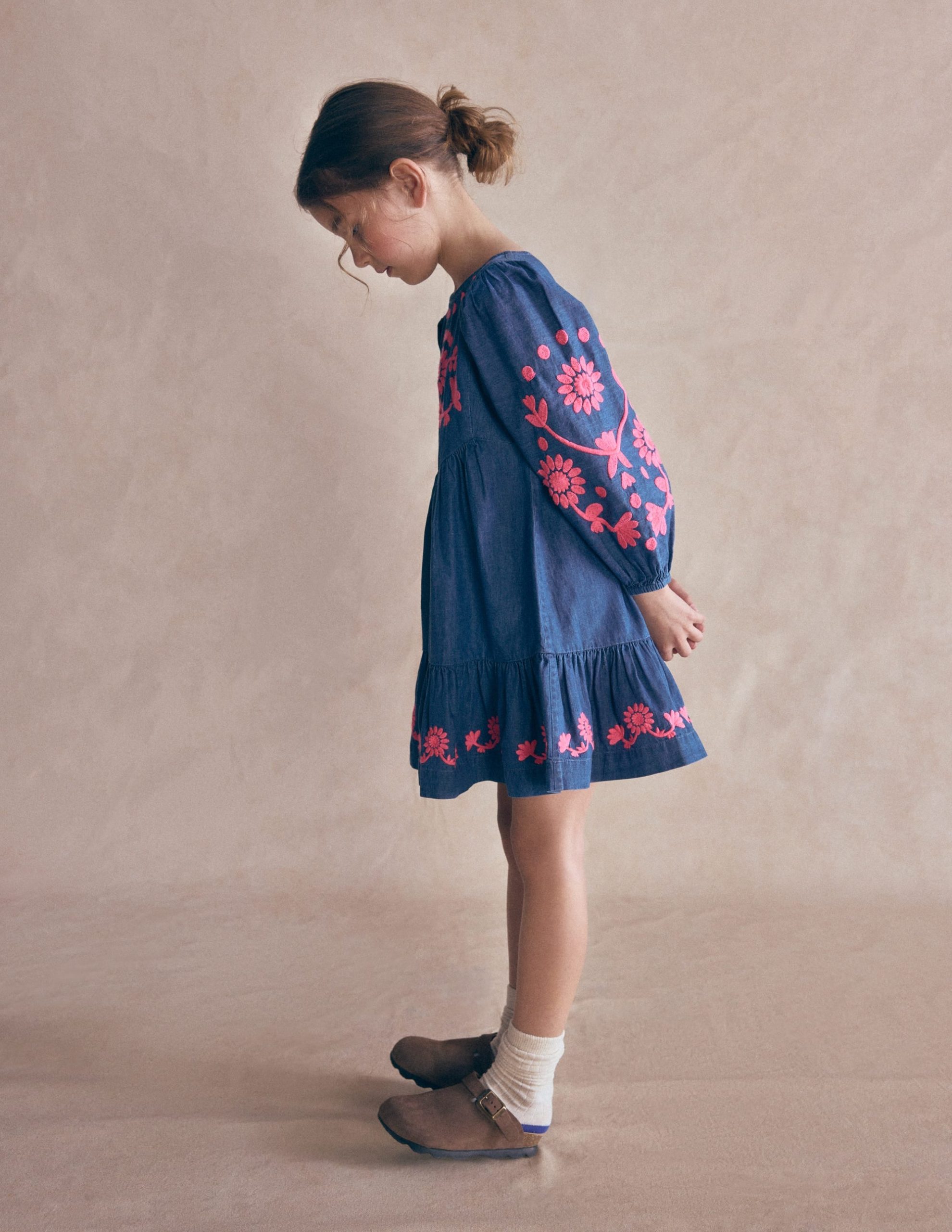Celia Wing Sleeve Dress-Denim Pink Embroidery - Image 4