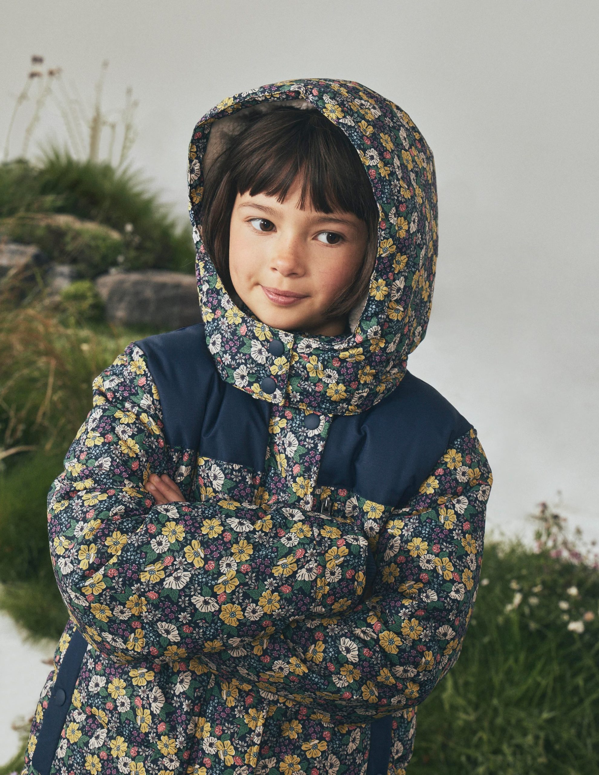 Borg Lined Puffer Coat-French Navy Mixed Flowerbed - Image 10