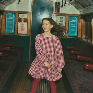 Long Sleeve Bubble Hem Dress-Red Check