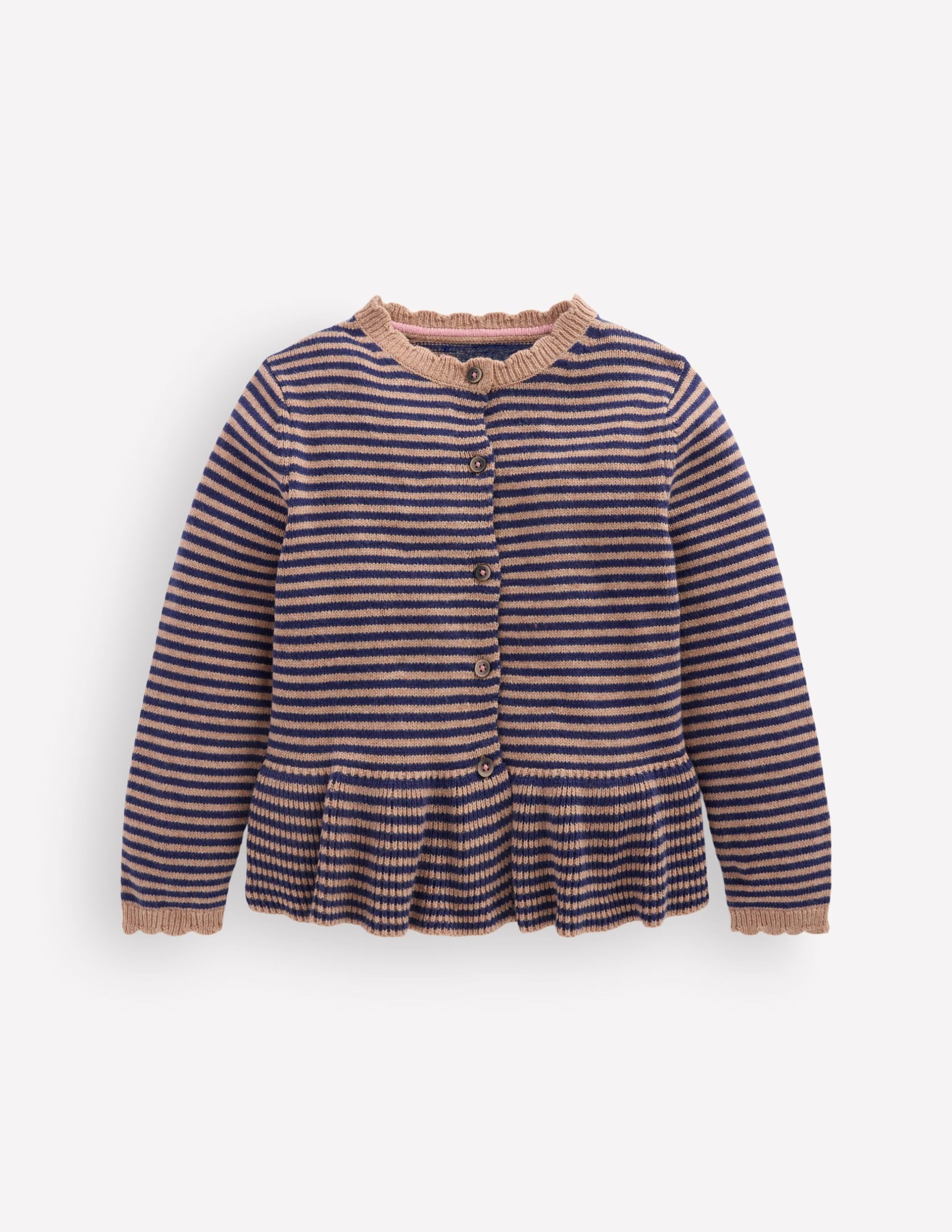 Pretty Peplum Cardigan-Camel/ College Navy Stripe - Image 2