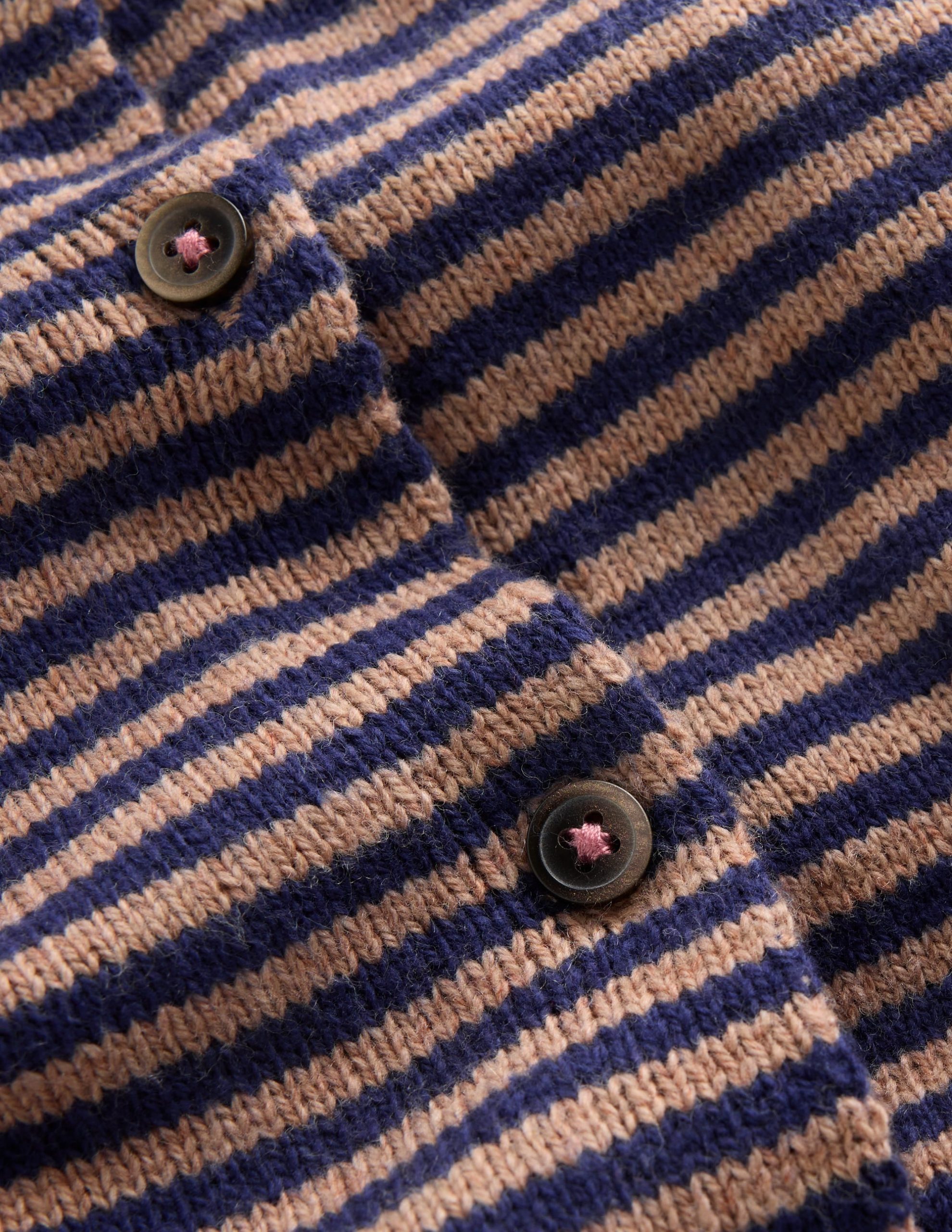 Pretty Peplum Cardigan-Camel/ College Navy Stripe - Image 4