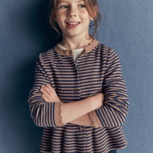 Pretty Peplum Cardigan-Camel/ College Navy Stripe