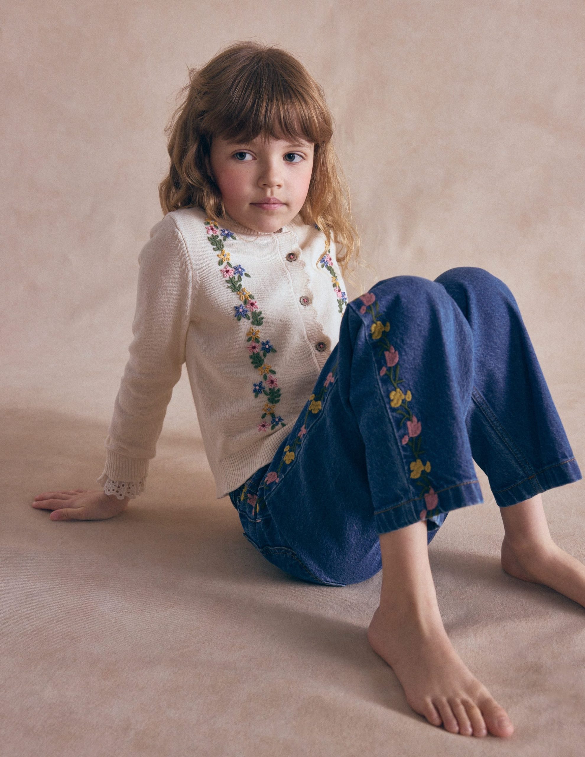 Pretty Embroidered Cardigan-Ecru Marl Floral Embroidery - Image 5