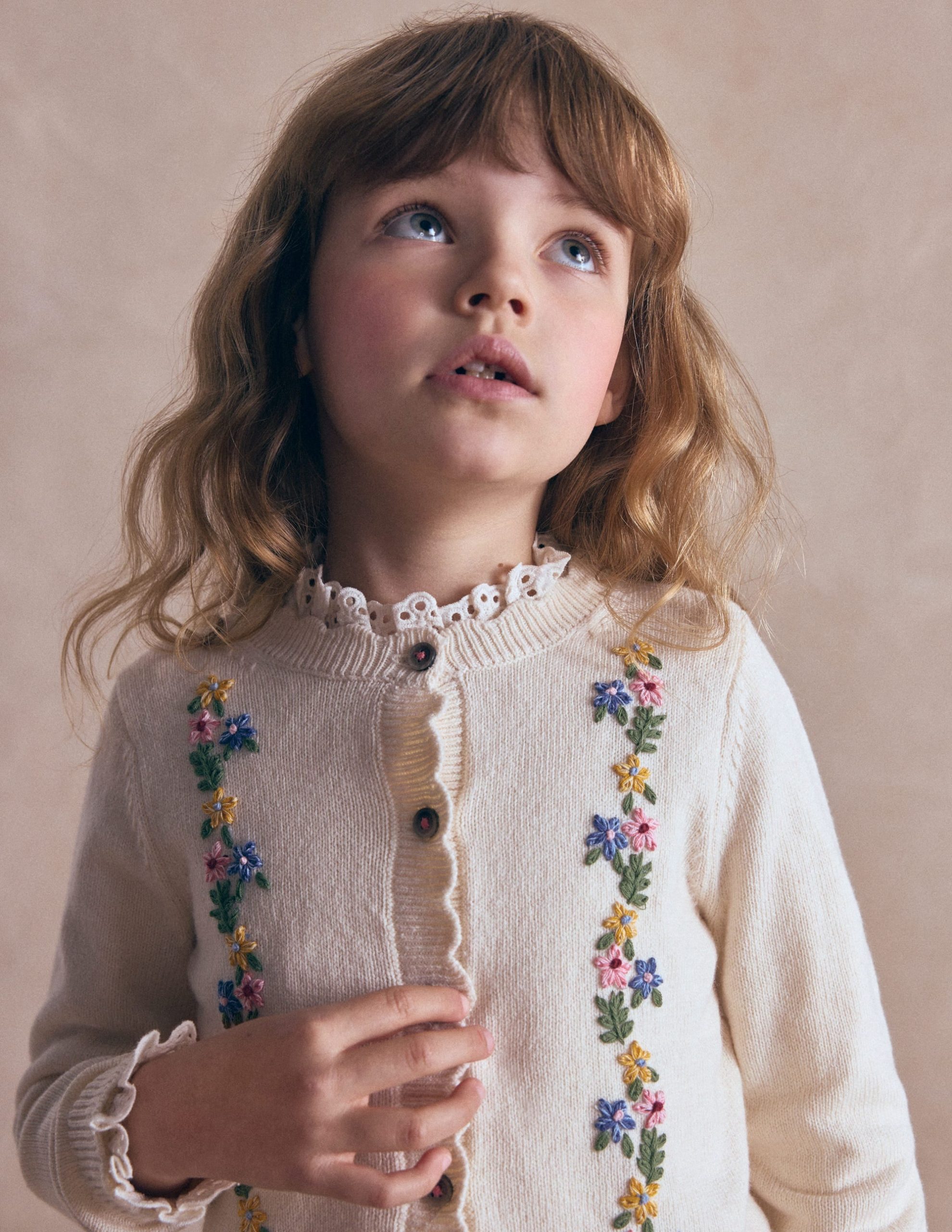 Pretty Embroidered Cardigan-Ecru Marl Floral Embroidery - Image 6