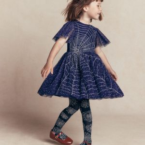 Appliqué Tulle Dress-College Navy Spiders Web