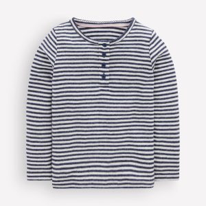 Long Sleeve Henley Top-Soft Ivory/ Navy Stripe