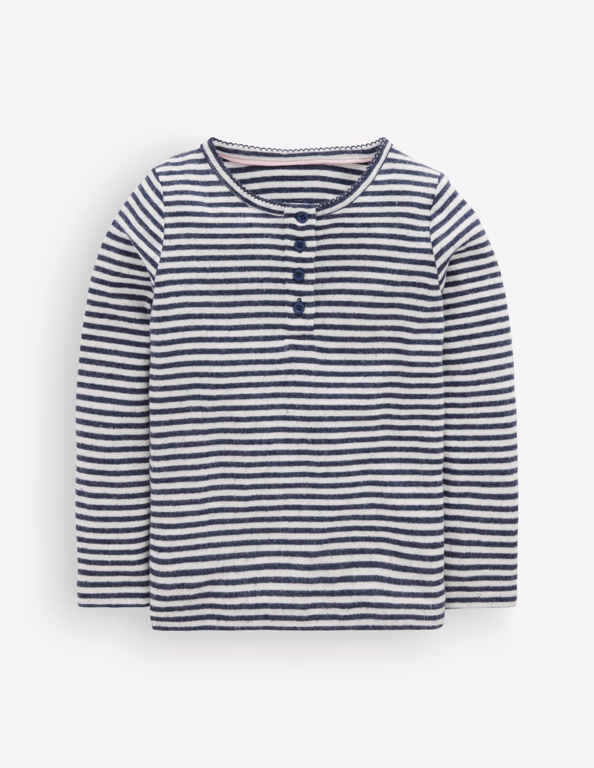 Long Sleeve Henley Top-Soft Ivory/ Navy Stripe