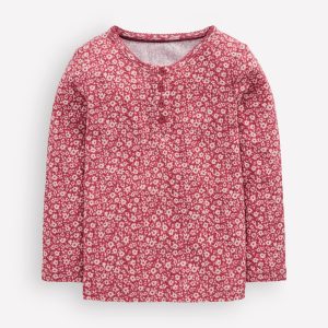 Long Sleeve Henley Top-Pink Floral