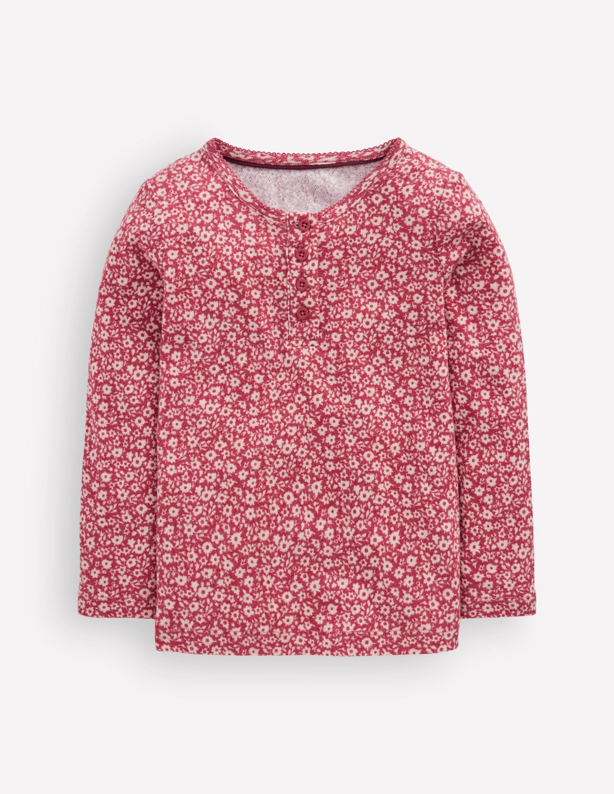 Long Sleeve Henley Top-Pink Floral