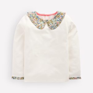 Collared Breton Jersey Top-Ivory and Blue Floral