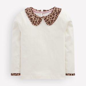 Collared Breton Jersey Top-Soft Ivory Leopard