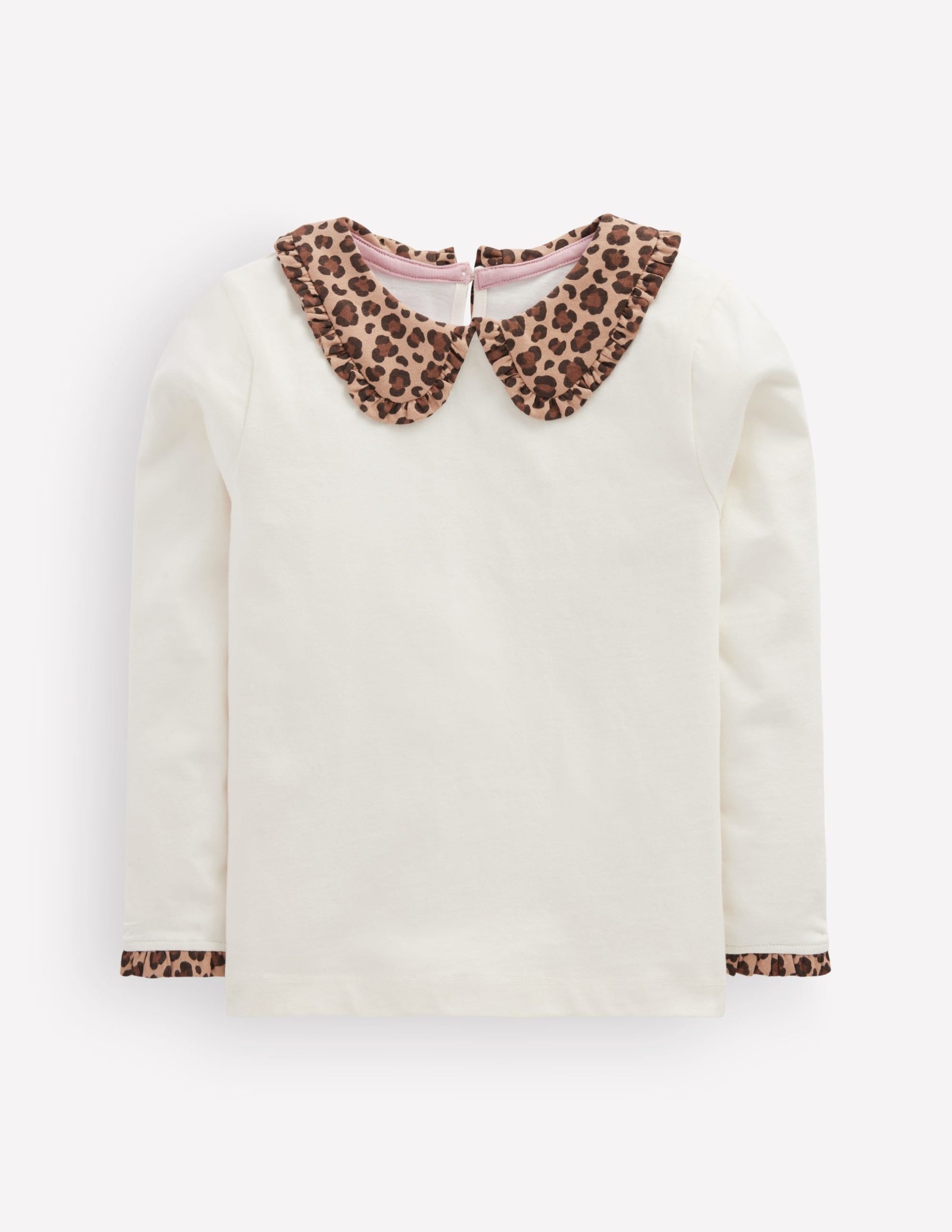 Collared Breton Jersey Top-Soft Ivory Leopard