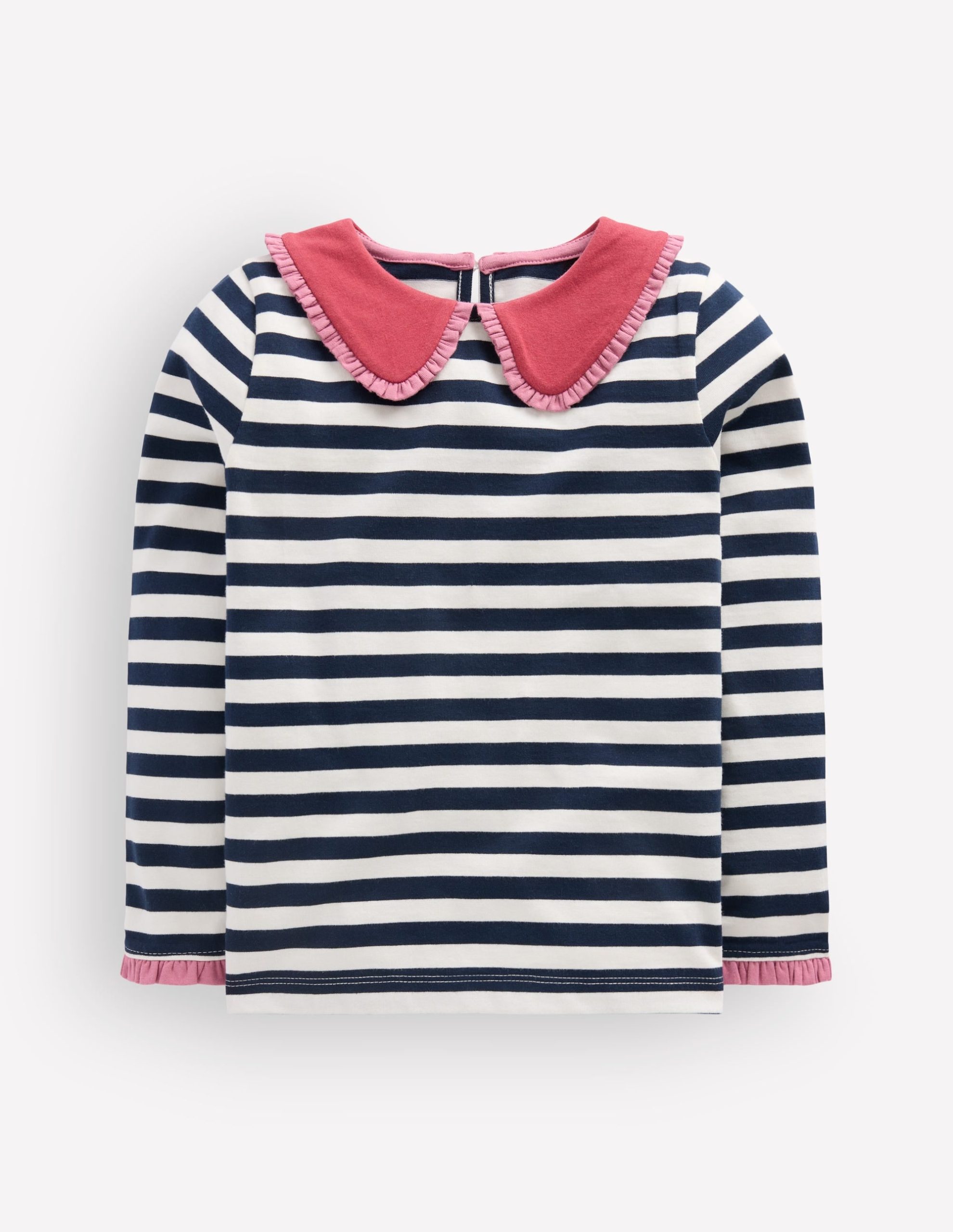 Collared Breton Jersey Top-Ivory and Navy Stripe