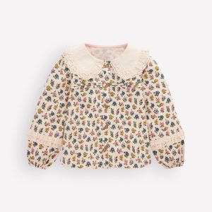 Broderie Collar Jersey Top-Vanilla White Floral
