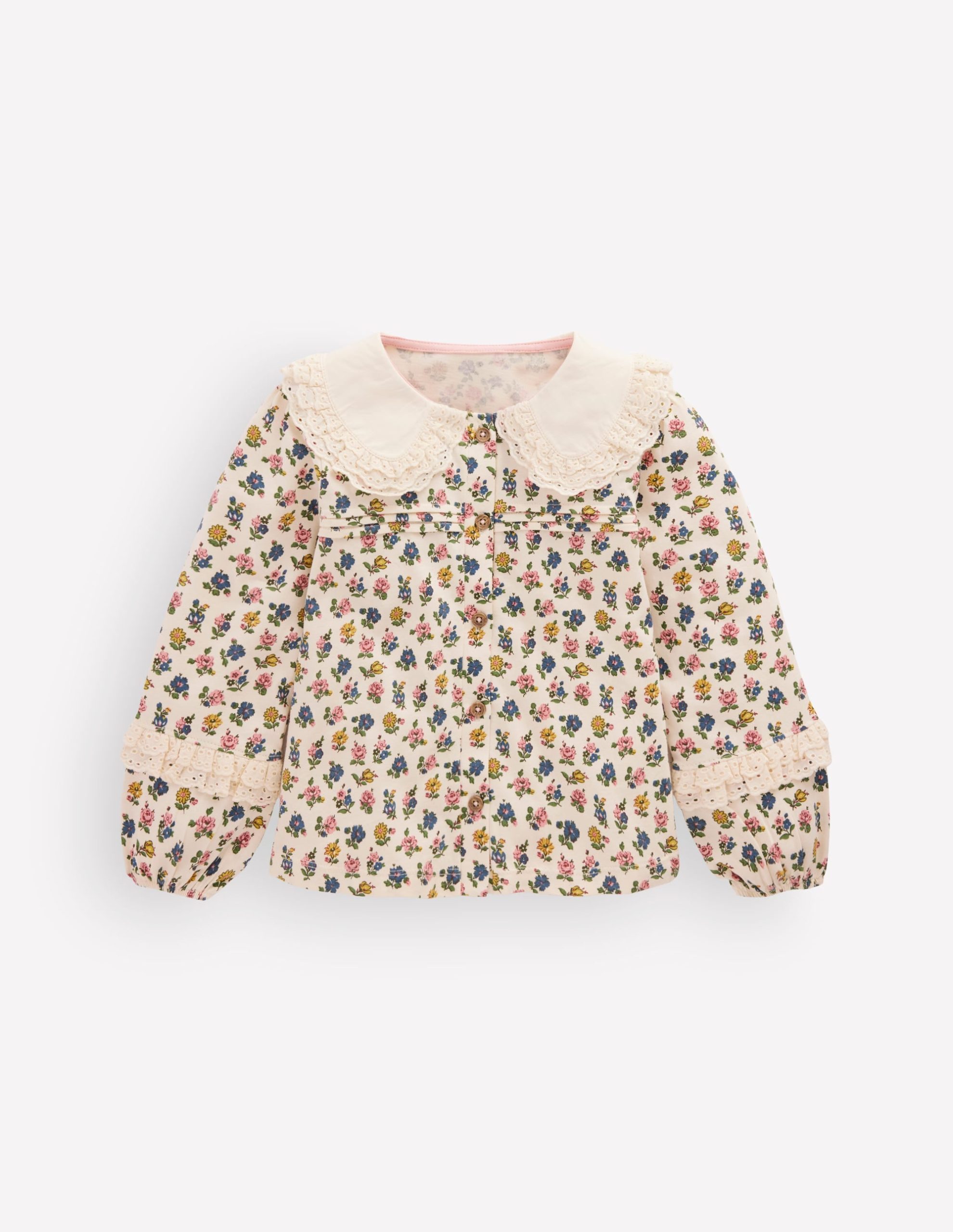 Broderie Collar Jersey Top-Vanilla White Floral