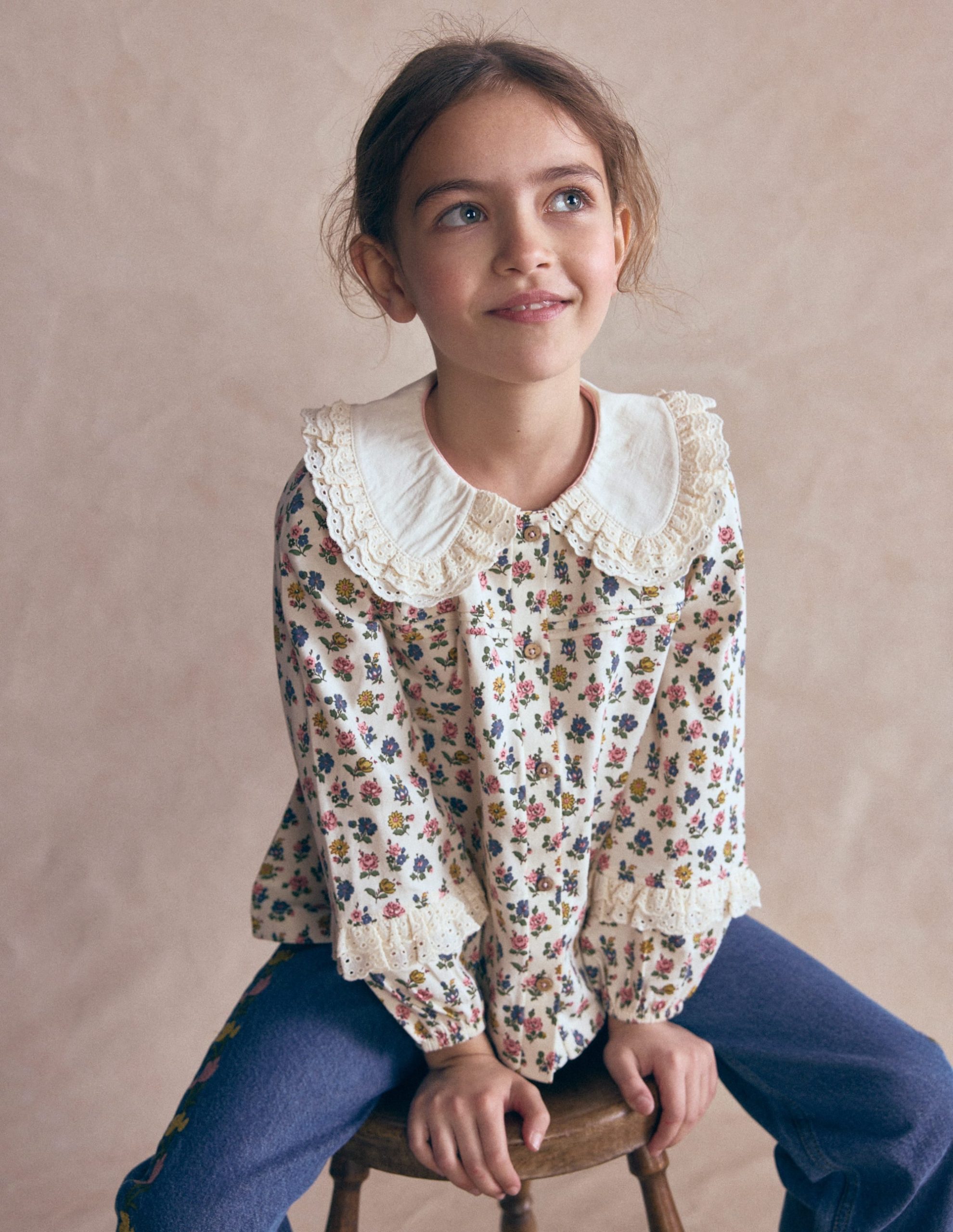 Broderie Collar Jersey Top-Vanilla White Floral - Image 4
