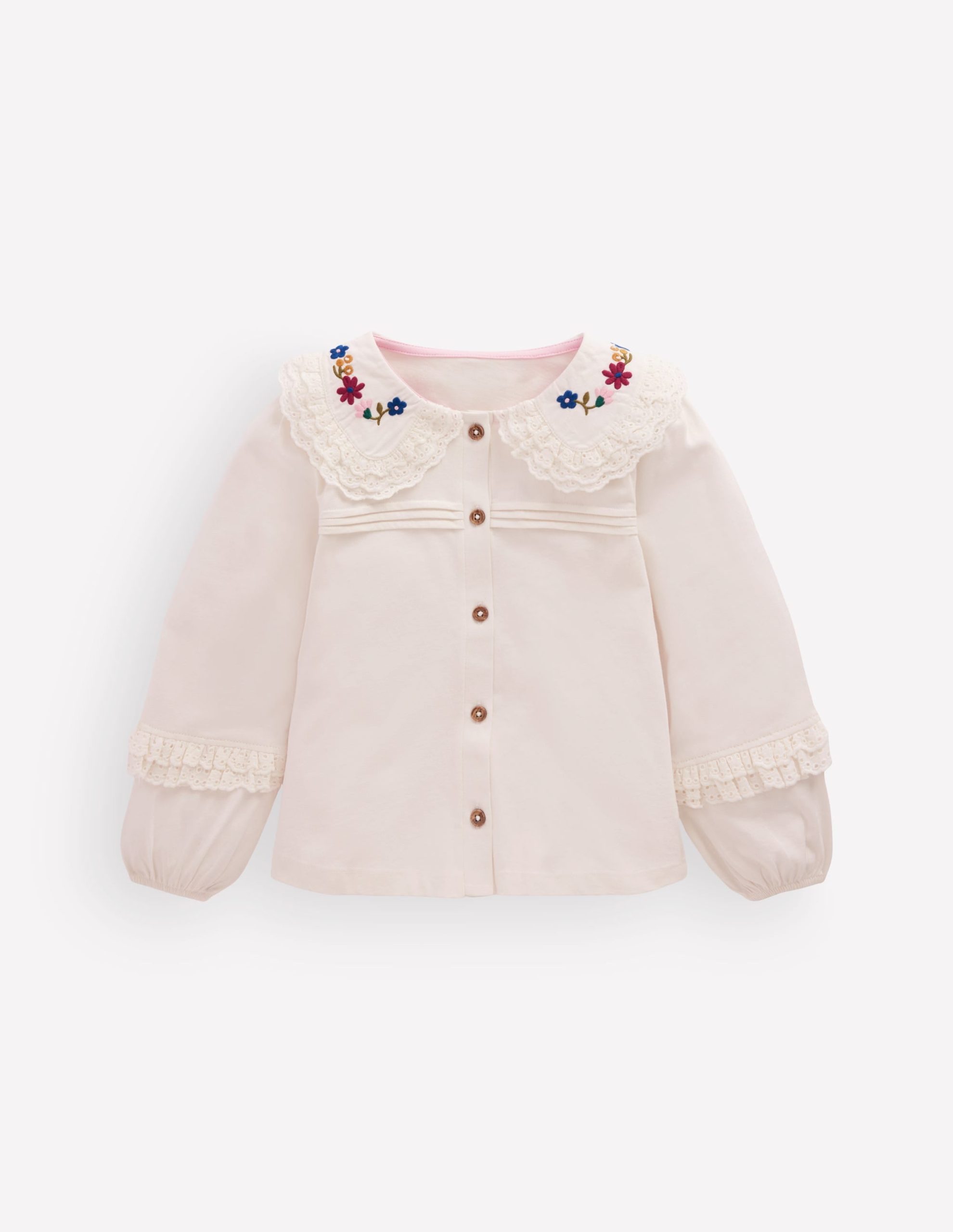 Broderie Collar Jersey Top-Soft Ivory - Image 3