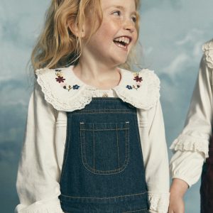 Broderie Collar Jersey Top-Soft Ivory