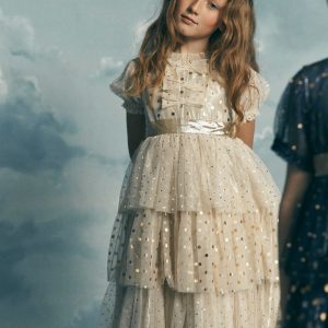 Metallic Tulle Party Dress-Gold Metallic