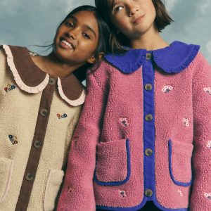 Embroidered Borg Jacket-Pink Heather