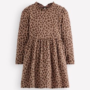 Long Sleeve Twirly Dress-Milk Chocolate Brown Leopard
