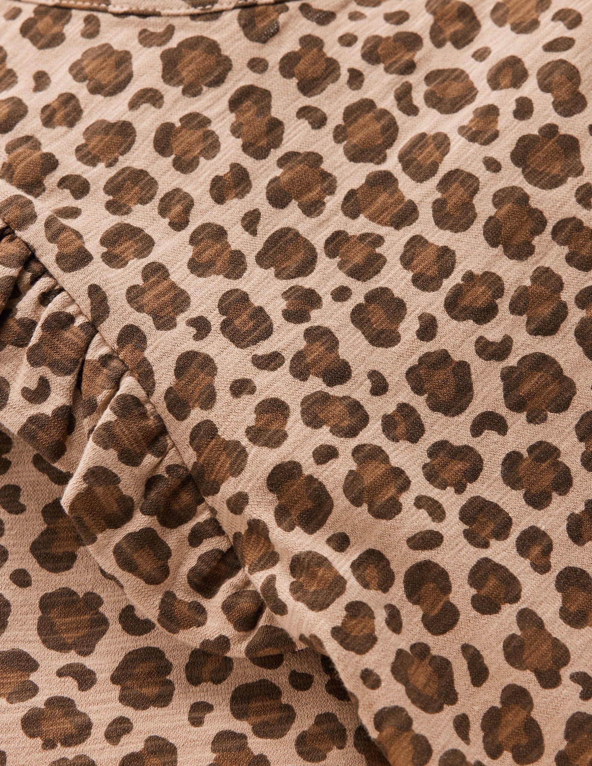 Frill Sleeve Slub Top-Milk Chocolate Brown Leopard - Image 3