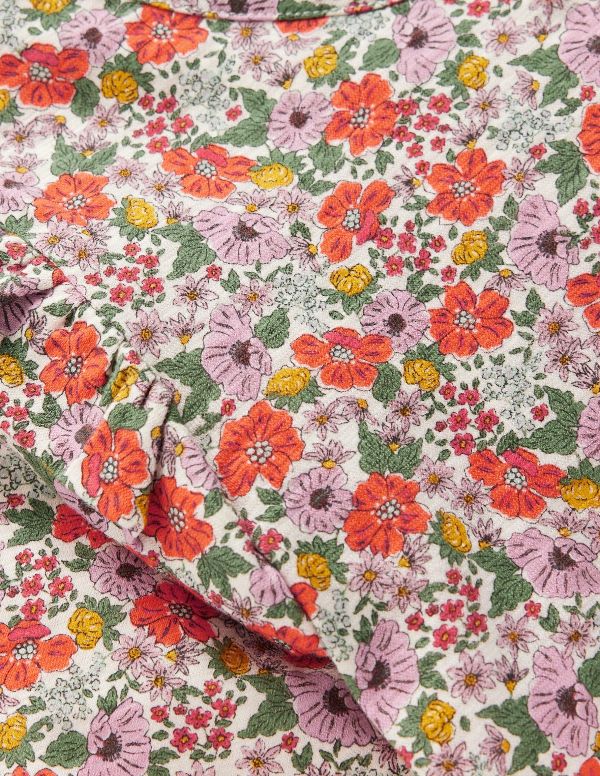 Frill Sleeve Slub Top-Soft Cream Garden Flowerbed - Image 3