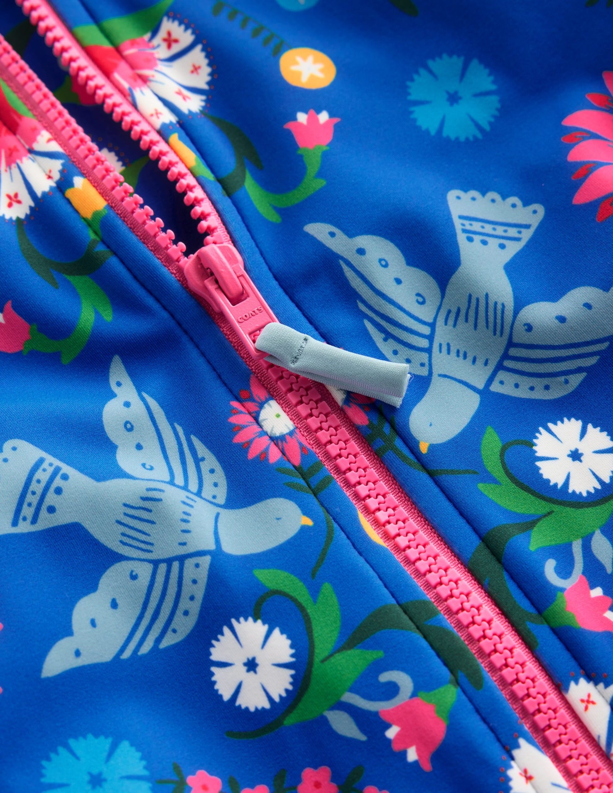 Short-sleeved Swimsuit-Kingfisher Blue Bird Floral - Image 3