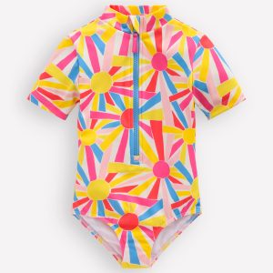 Short-sleeved Swimsuit-Ivory Sunburst