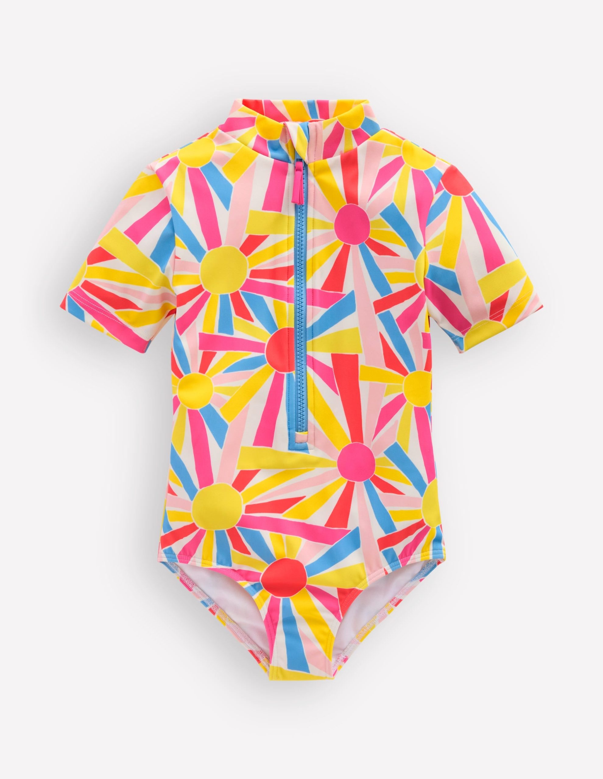 Short-sleeved Swimsuit-Ivory Sunburst
