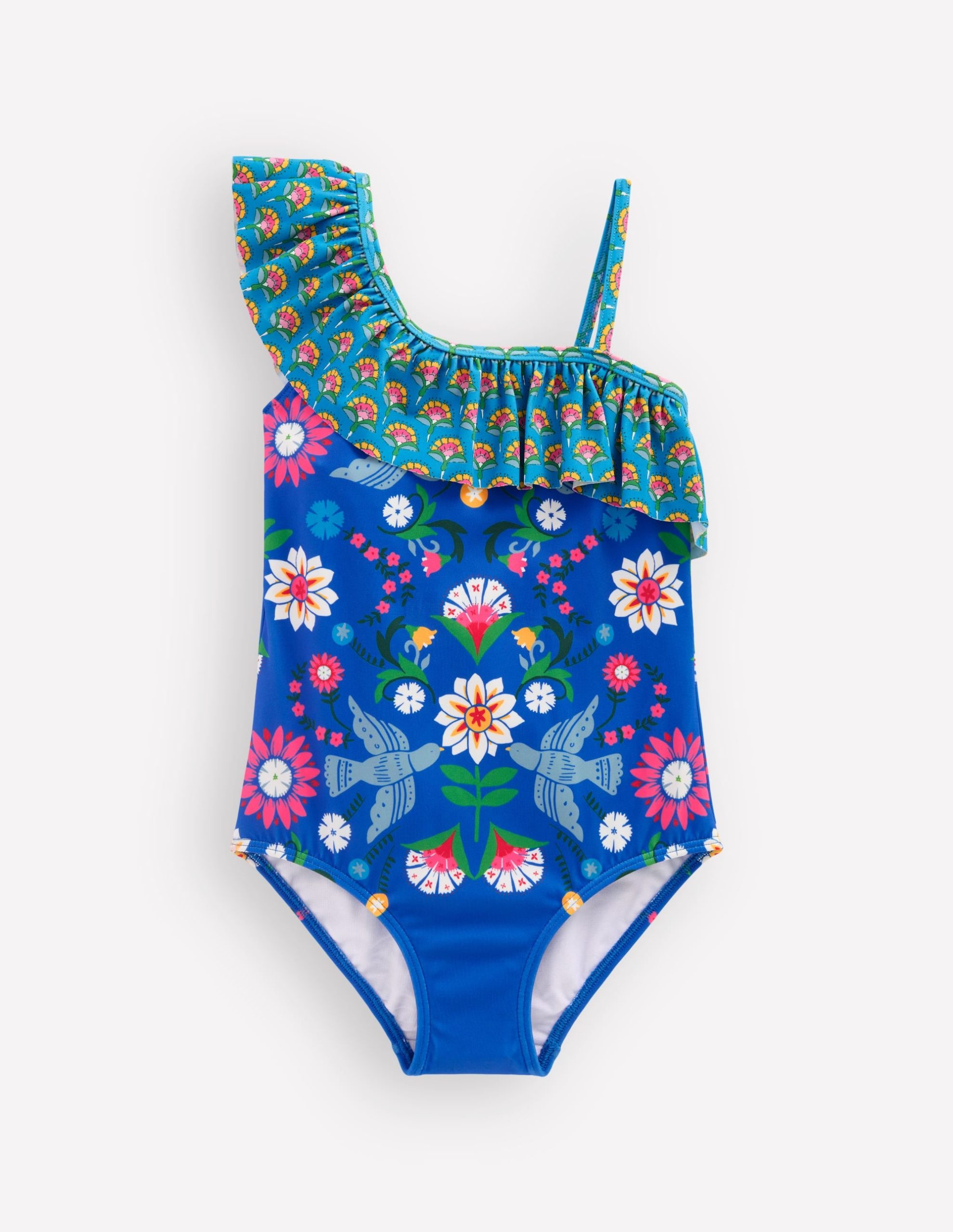 Lila One Shoulder Swimsuit-Kingfisher Blue Bird Floral