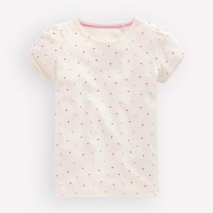 Short Sleeve Pointelle Top-Pink Hearts