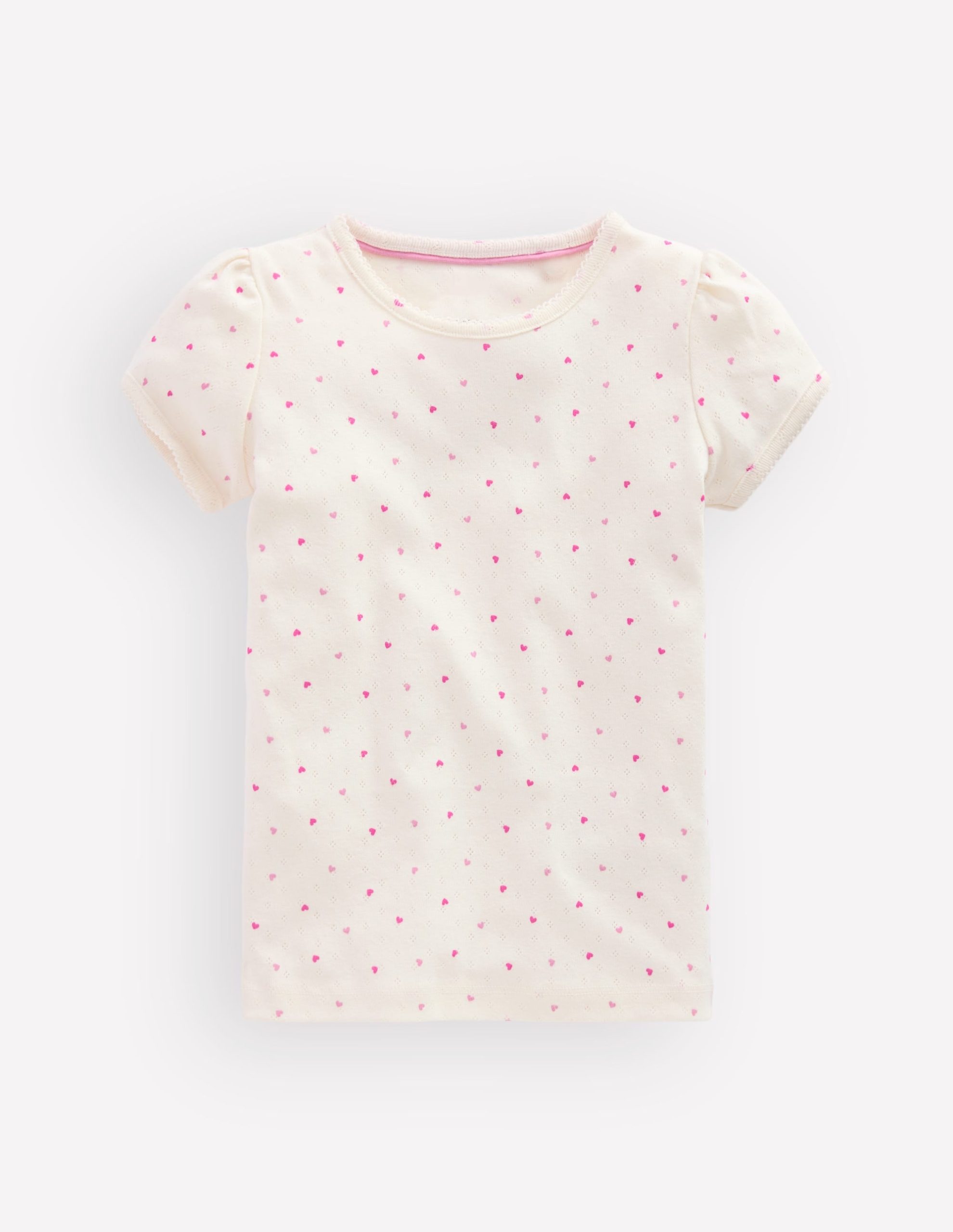 Short Sleeve Pointelle Top-Pink Hearts