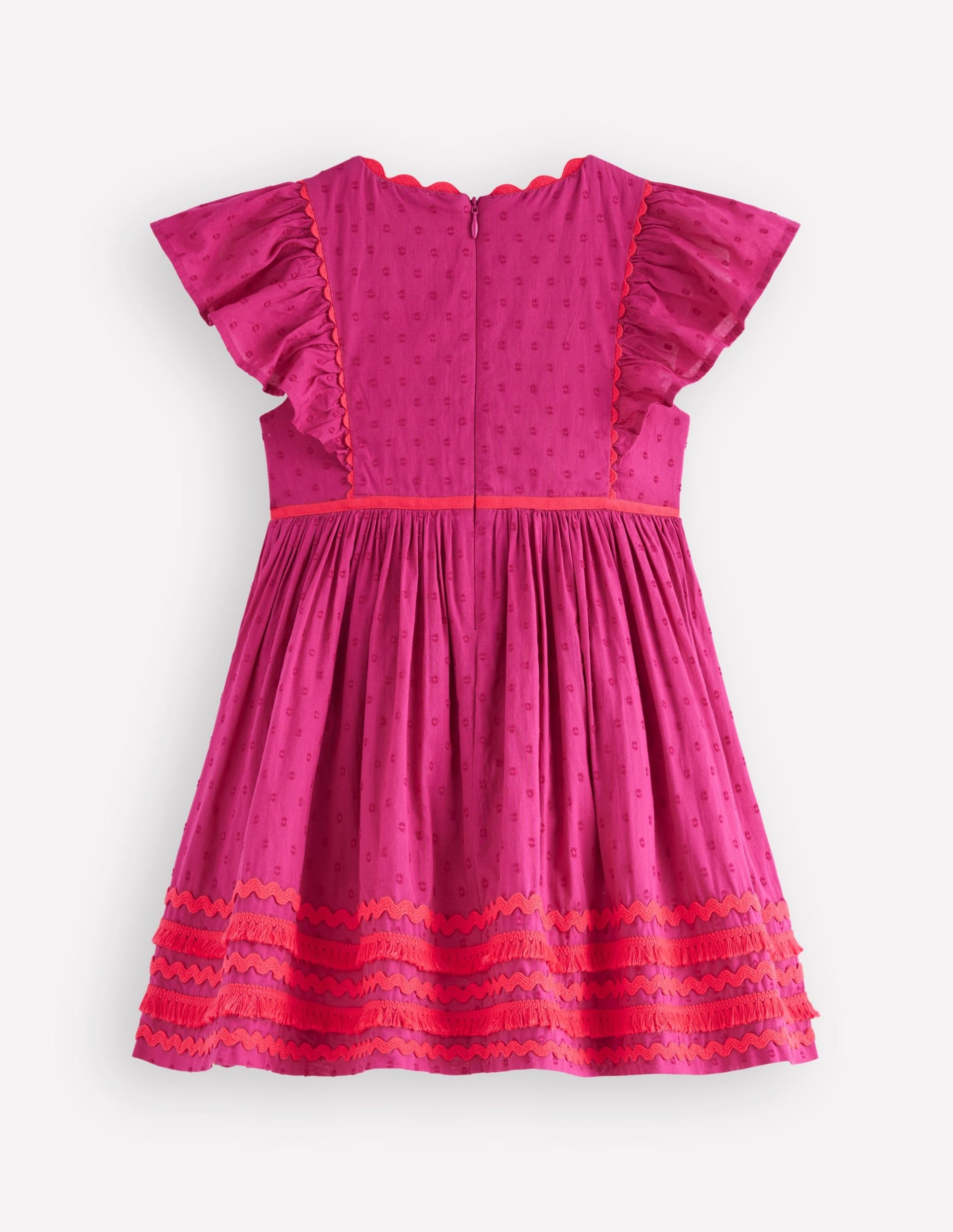 Flutter Sleeve Ric Rac Dress-Bright Pink - Image 2