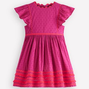 Flutter Sleeve Ric Rac Dress-Bright Pink