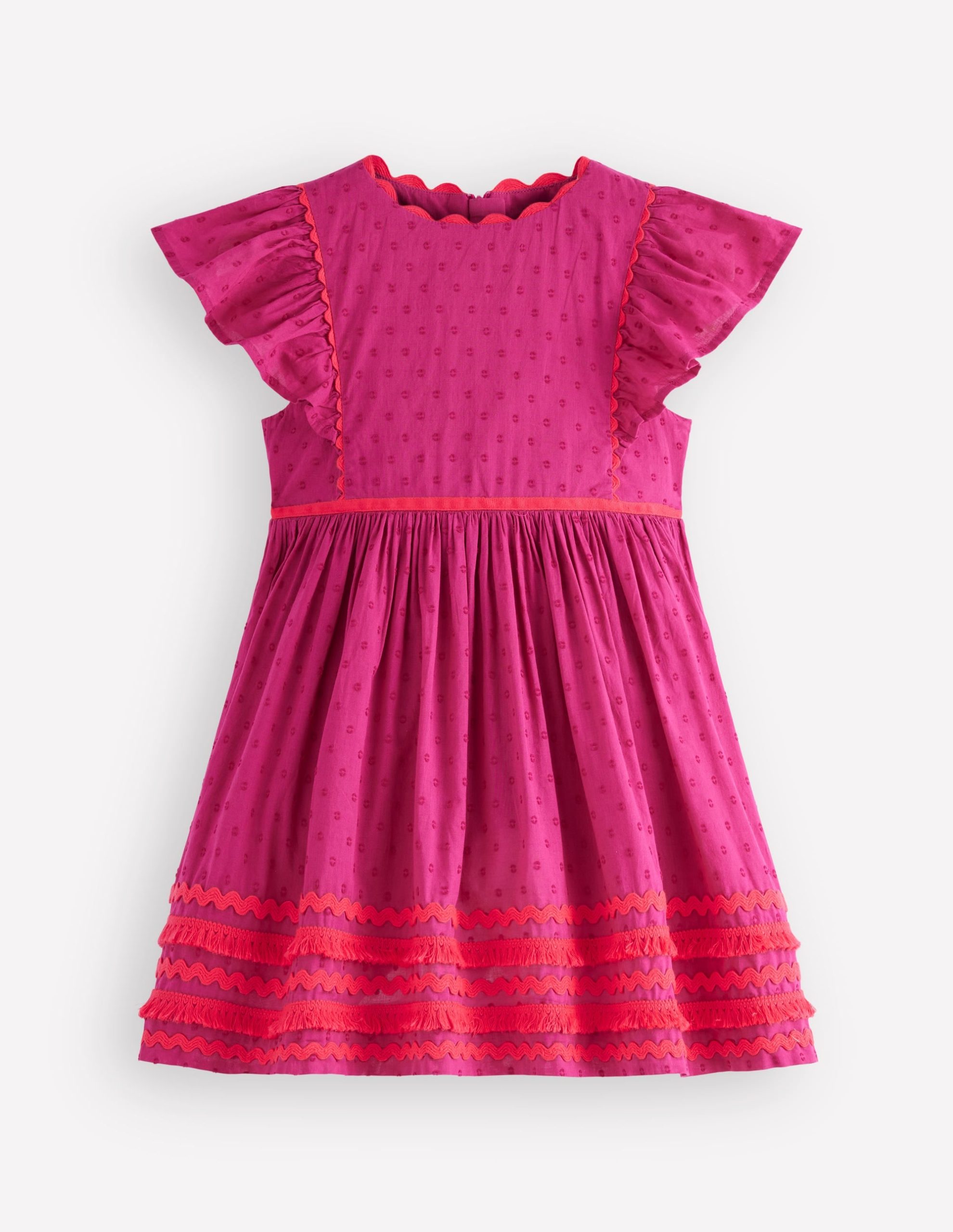 Flutter Sleeve Ric Rac Dress-Bright Pink