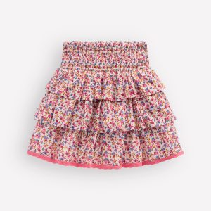 Smocked Waist Ruffle Skirt-Neon Pink Ditsy Floral