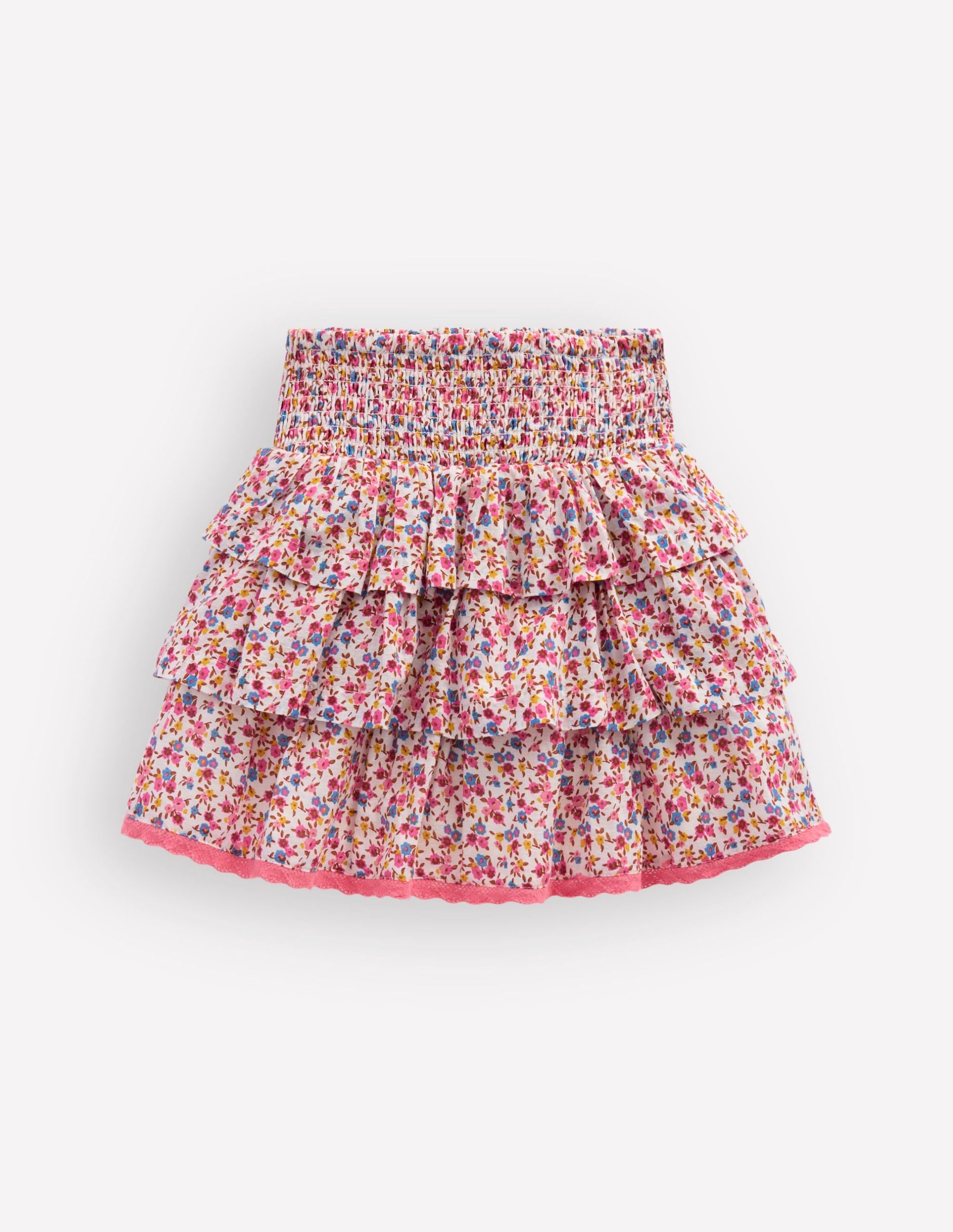 Smocked Waist Ruffle Skirt-Neon Pink Ditsy Floral