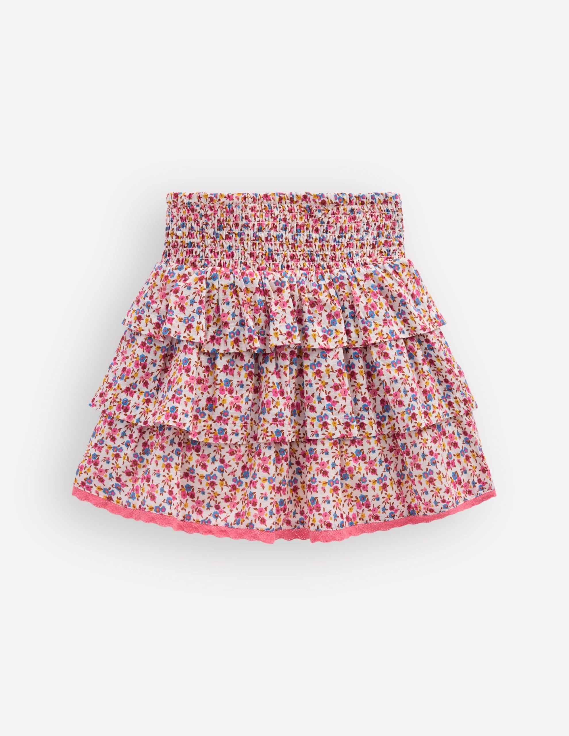Smocked Waist Ruffle Skirt-Neon Pink Ditsy Floral - Image 2
