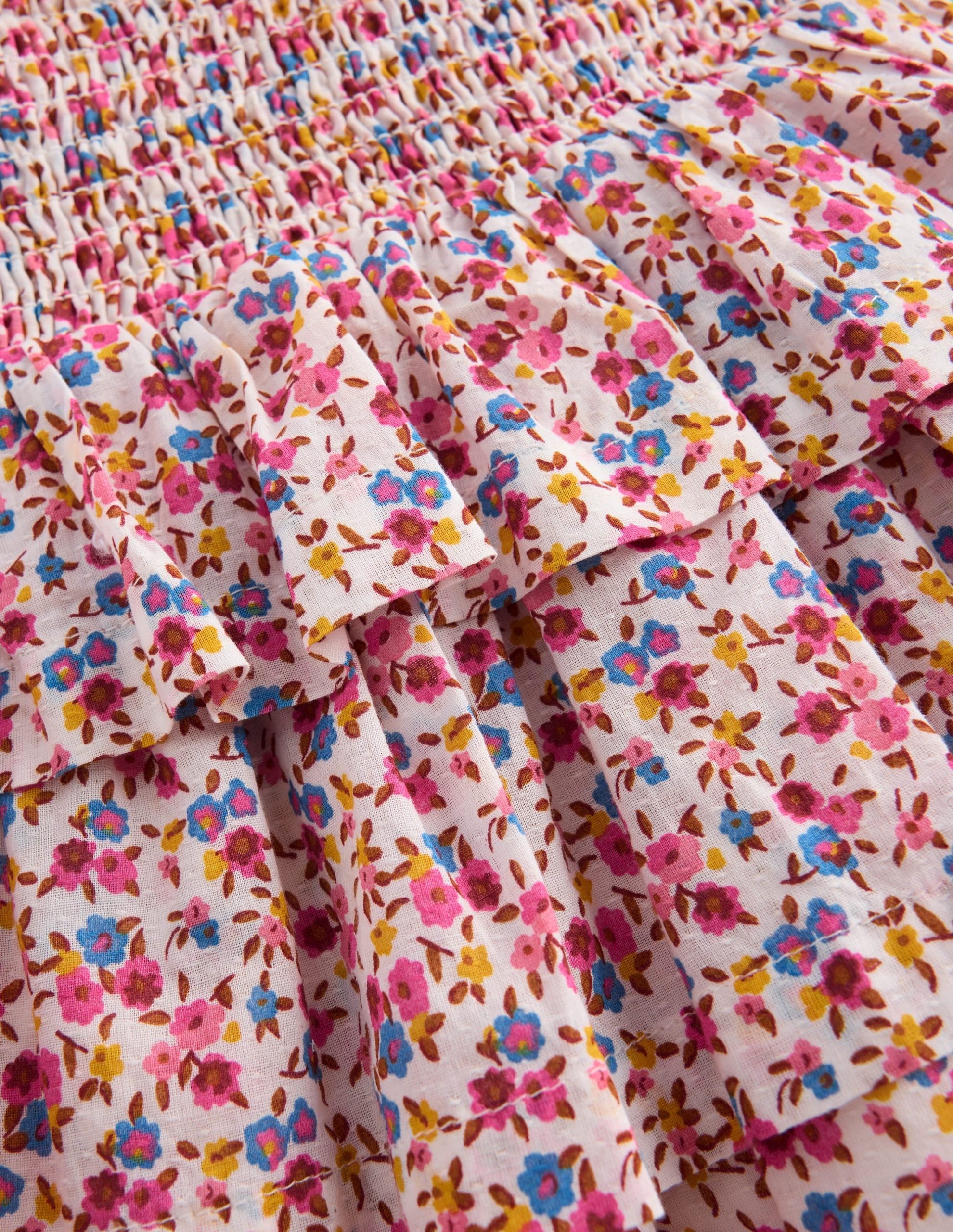 Smocked Waist Ruffle Skirt-Neon Pink Ditsy Floral - Image 3