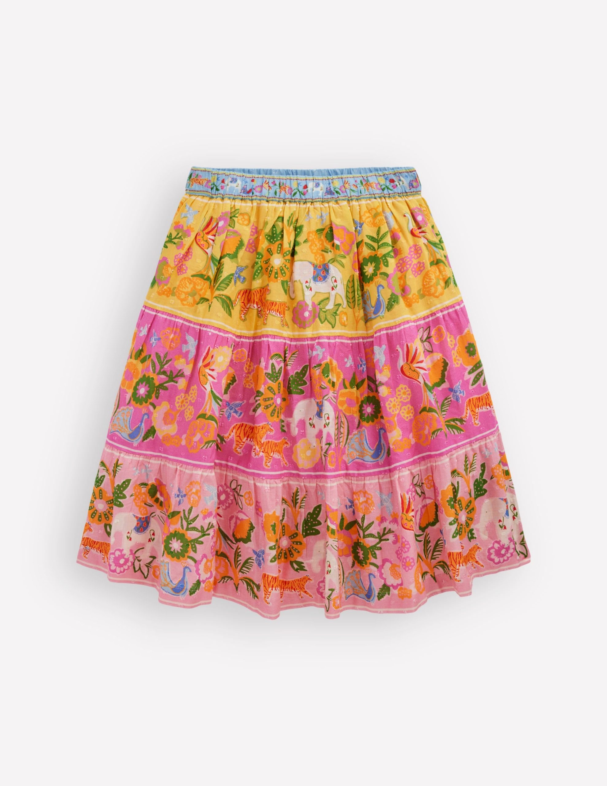 Midi Tiered Skirt-Multi Tropical Animals