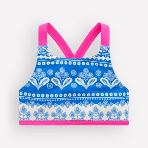 Cross-back Bikini Top-Azure Blue Woodblock
