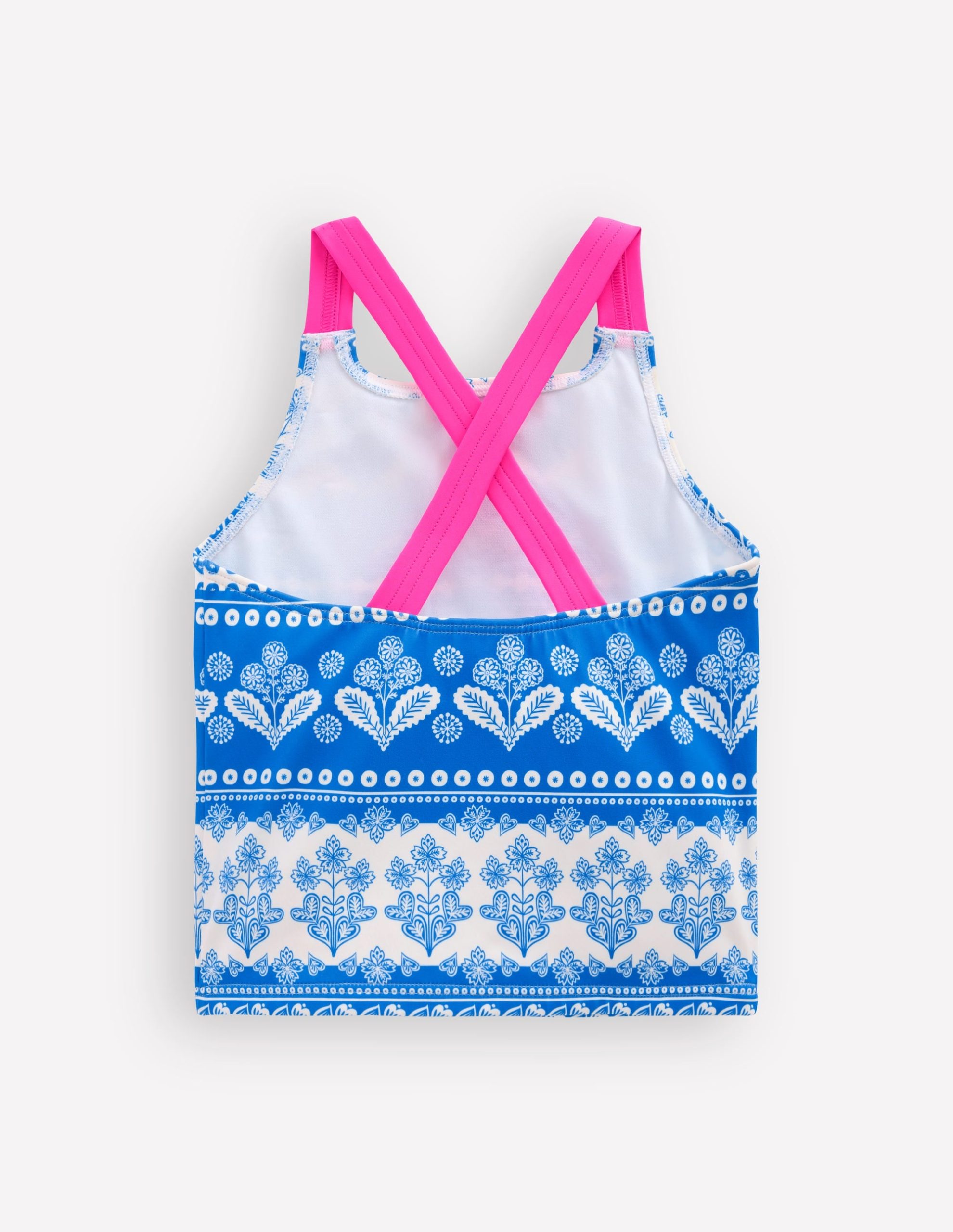 Cross-Back Tankini Top-Azure Blue Woodblock - Image 2